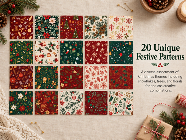 HASTHIP 20-Piece Cotton Fabric Squares, 25 x 25 cm Floral Prints for Sewing and Crafting