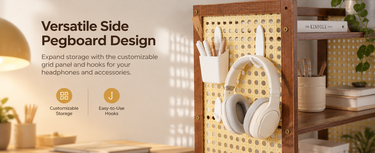 HASTHIP Two-Tier Brown Desktop Shelf with Pegboard for Books, Supplies and Compact Desk Organization