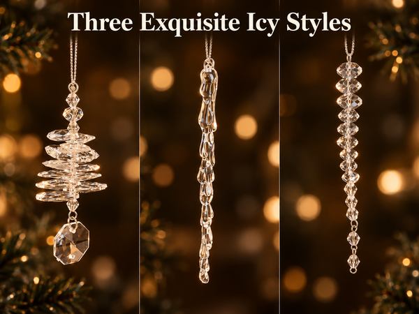 HASTHIP 24-Piece Acrylic Icicle Christmas Tree Ornaments with Three Winter Styles and Lanyards