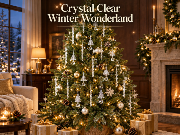 HASTHIP 24-Piece Acrylic Icicle Christmas Tree Ornaments with Three Winter Styles and Lanyards