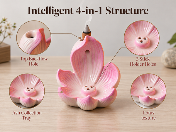 HASTHIP Lotus Incense Burner, 4-Hole Resin Stick Holder with Leaf Tray for Pooja and Meditation