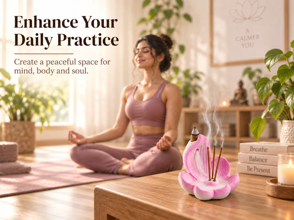 HASTHIP Lotus Incense Burner, 4-Hole Resin Stick Holder with Leaf Tray for Pooja and Meditation