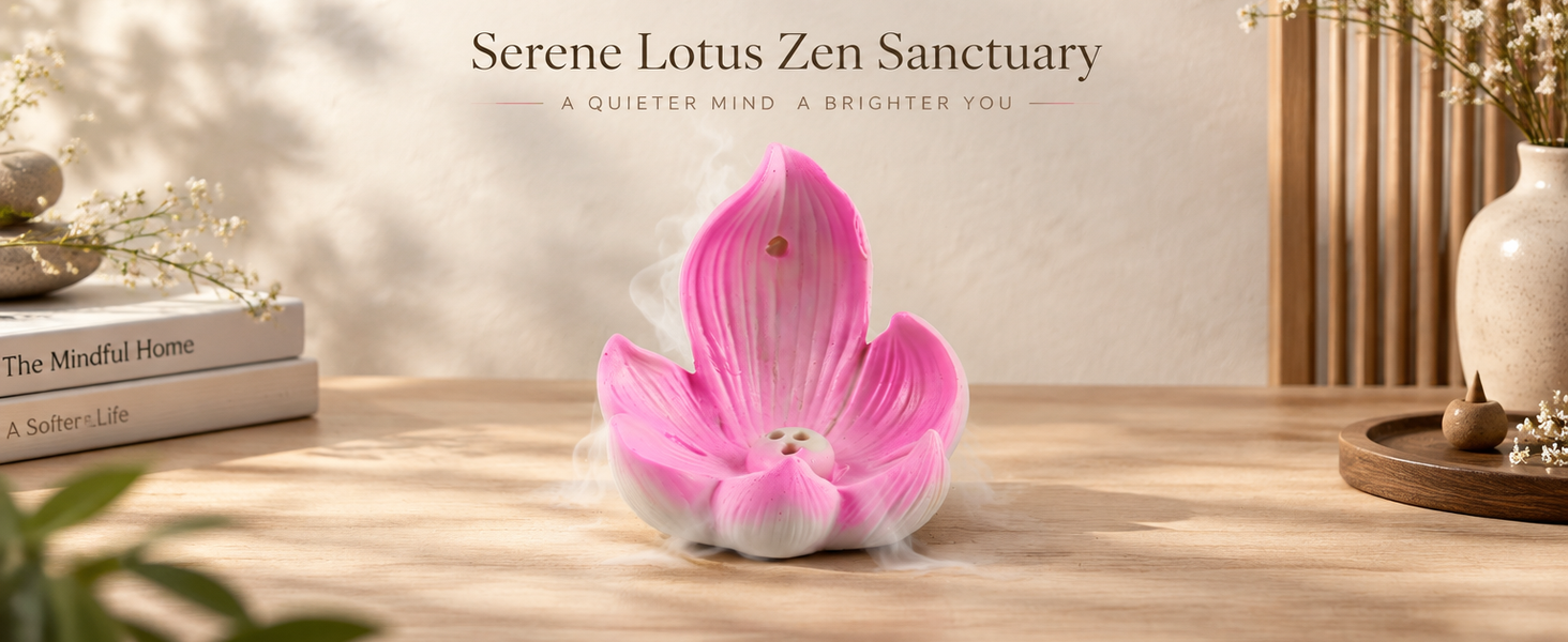 HASTHIP Lotus Incense Burner, 4-Hole Resin Stick Holder with Leaf Tray for Pooja and Meditation