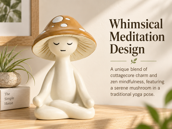 HASTHIP Meditation Mushroom Figurine in White Resin, Compact Yoga Pose Decor for Home and Terrariums