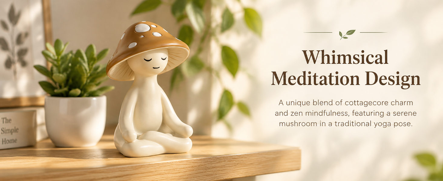 HASTHIP Meditation Mushroom Figurine in White Resin, Compact Yoga Pose Decor for Home and Terrariums