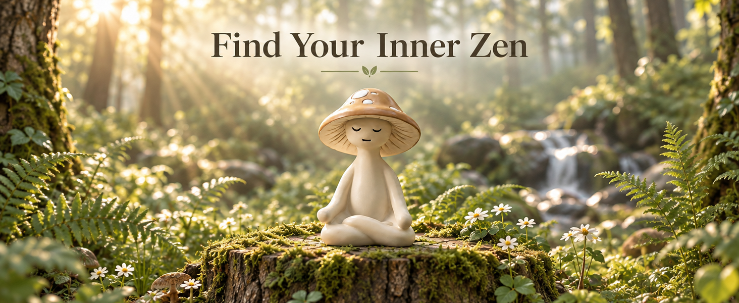 HASTHIP Meditation Mushroom Figurine in White Resin, Compact Yoga Pose Decor for Home and Terrariums