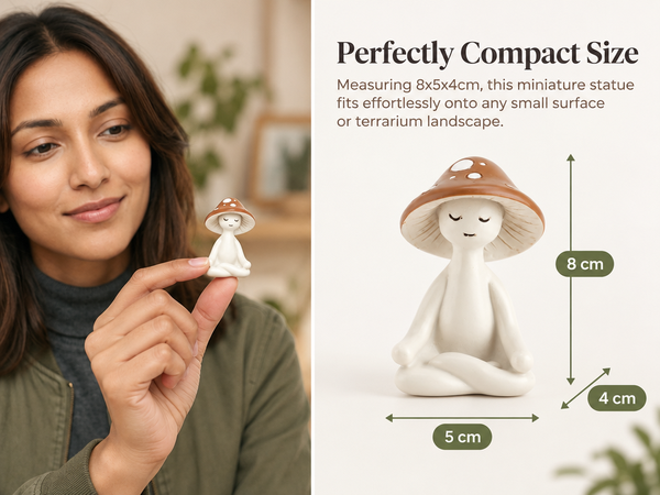 HASTHIP Meditation Mushroom Figurine in White Resin, Compact Yoga Pose Decor for Home and Terrariums