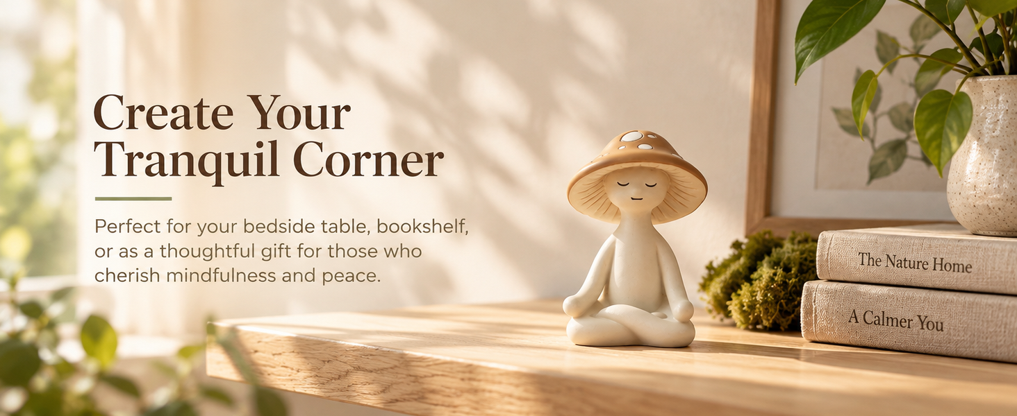 HASTHIP Meditation Mushroom Figurine in White Resin, Compact Yoga Pose Decor for Home and Terrariums