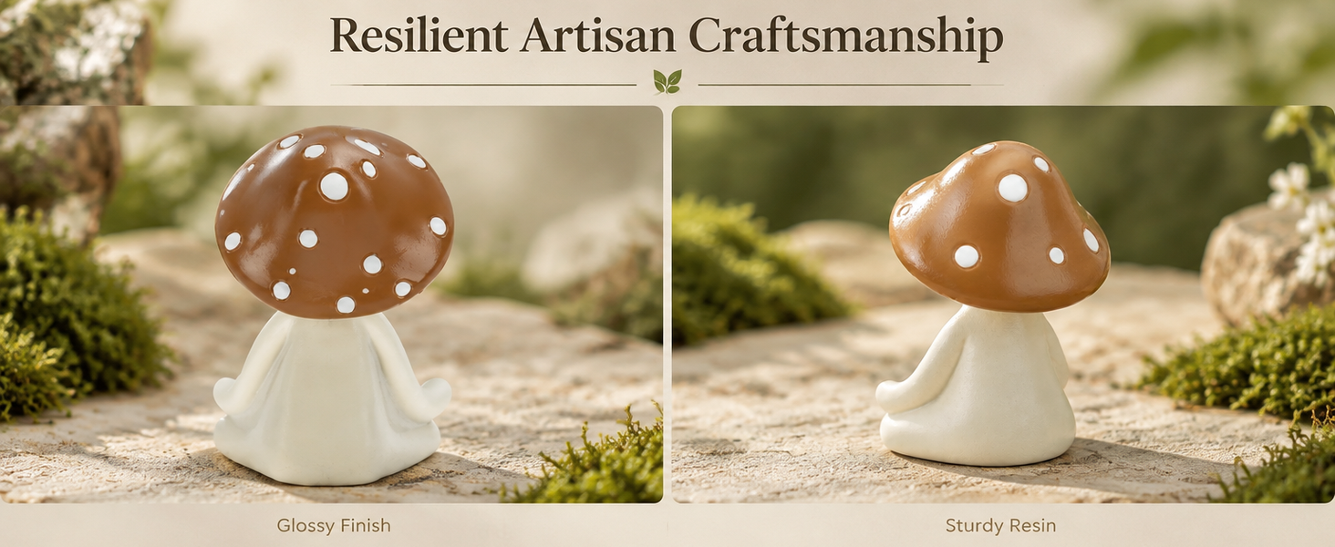 HASTHIP Meditation Mushroom Figurine in White Resin, Compact Yoga Pose Decor for Home and Terrariums