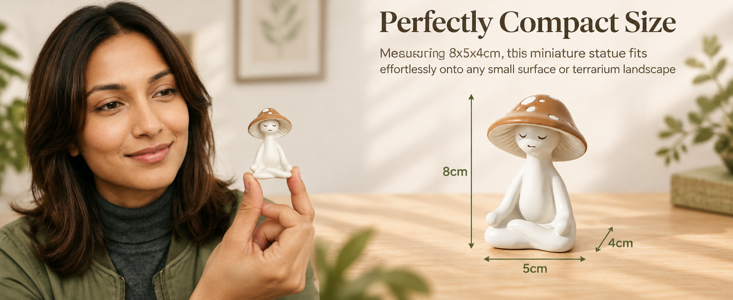HASTHIP Meditation Mushroom Figurine in White Resin, Compact Yoga Pose Decor for Home and Terrariums