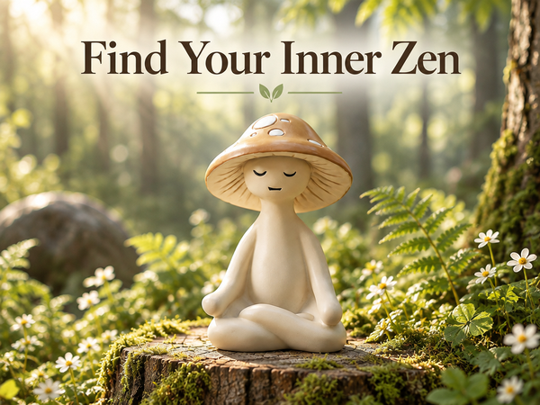 HASTHIP Meditation Mushroom Figurine in White Resin, Compact Yoga Pose Decor for Home and Terrariums