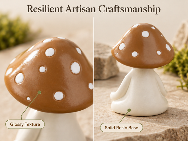 HASTHIP Meditation Mushroom Figurine in White Resin, Compact Yoga Pose Decor for Home and Terrariums