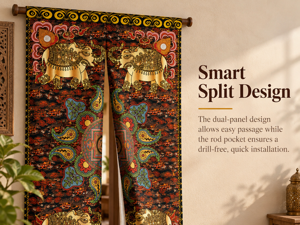 HASTHIP Ethnic Door Curtain Room Divider, 100x150cm Polyester with Split Opening