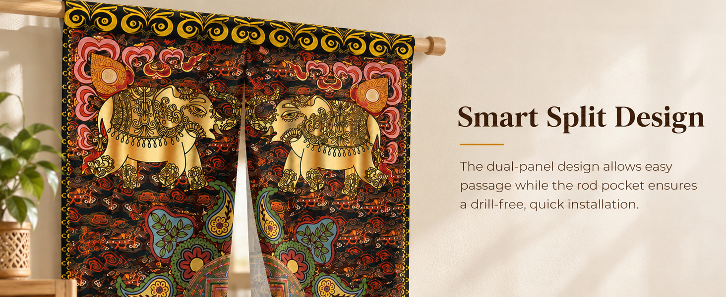 HASTHIP Ethnic Door Curtain Room Divider, 100x150cm Polyester with Split Opening