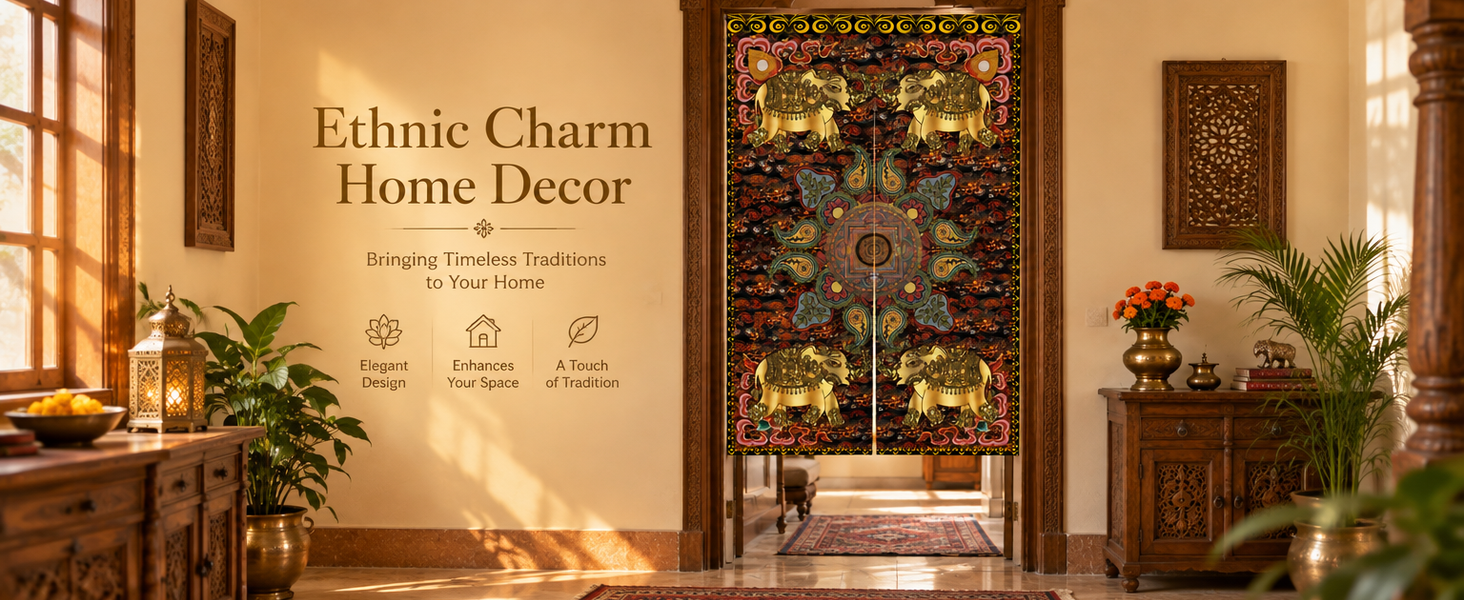 HASTHIP Ethnic Door Curtain Room Divider, 100x150cm Polyester with Split Opening