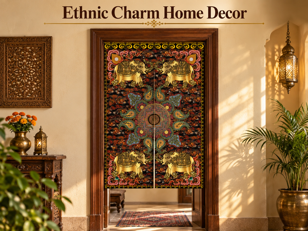 HASTHIP Ethnic Door Curtain Room Divider, 100x150cm Polyester with Split Opening