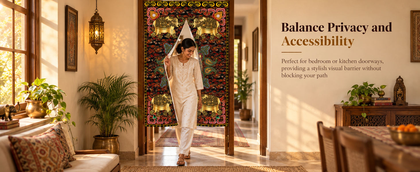 HASTHIP Ethnic Door Curtain Room Divider, 100x150cm Polyester with Split Opening
