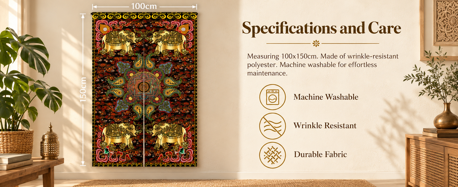 HASTHIP Ethnic Door Curtain Room Divider, 100x150cm Polyester with Split Opening