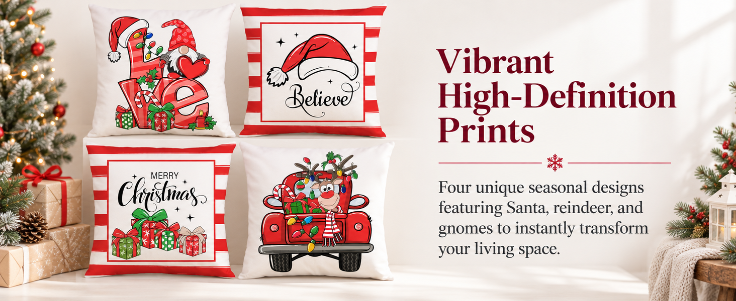 HASTHIP Set of 4 Christmas Cushion Covers, 18 x 18 Pulgadas, with Reindeer, Santa and Snowman Prints