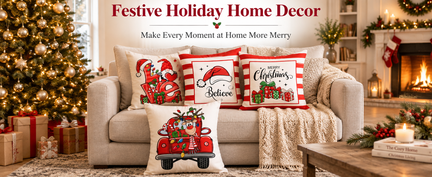 HASTHIP Set of 4 Christmas Cushion Covers, 18 x 18 Pulgadas, with Reindeer, Santa and Snowman Prints