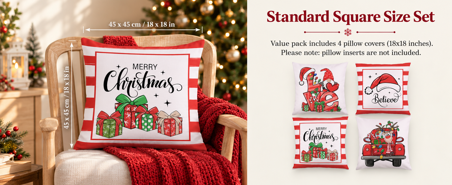 HASTHIP Set of 4 Christmas Cushion Covers, 18 x 18 Pulgadas, with Reindeer, Santa and Snowman Prints