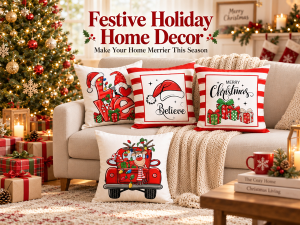 HASTHIP Set of 4 Christmas Cushion Covers, 18 x 18 Pulgadas, with Reindeer, Santa and Snowman Prints