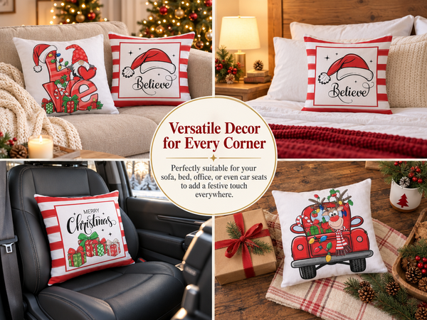 HASTHIP Set of 4 Christmas Cushion Covers, 18 x 18 Pulgadas, with Reindeer, Santa and Snowman Prints