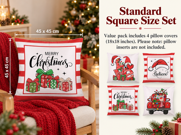 HASTHIP Set of 4 Christmas Cushion Covers, 18 x 18 Pulgadas, with Reindeer, Santa and Snowman Prints