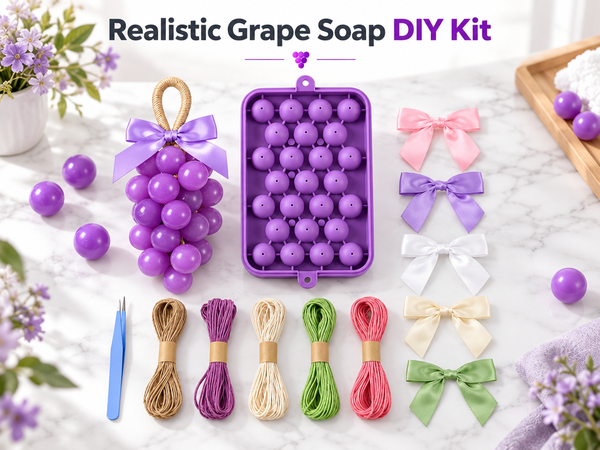 HASTHIP Silicone Grape Soap Mold Kit with 5 Twine Rolls, 5 Bows and 1 Tweezer for Handmade Gifts