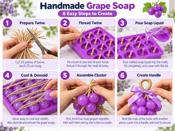 HASTHIP Silicone Grape Soap Mold Kit with 5 Twine Rolls, 5 Bows and 1 Tweezer for Handmade Gifts