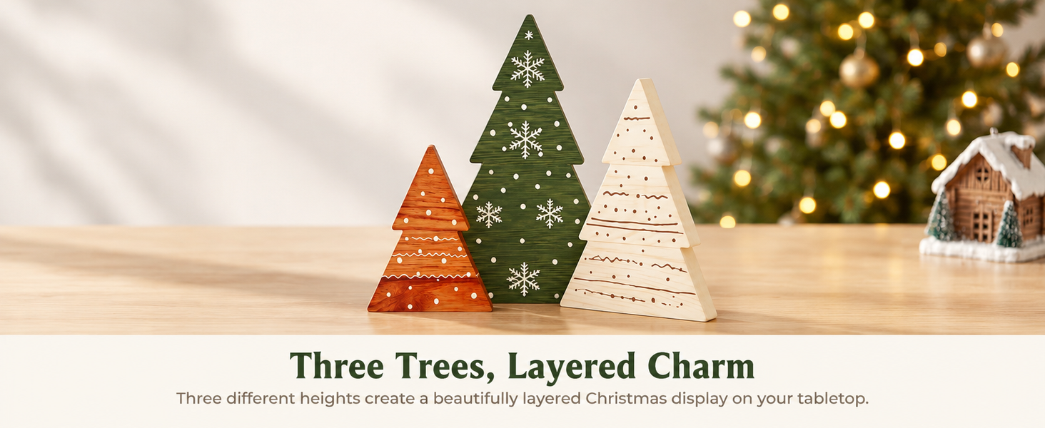 HASTHIP 3-Piece Green Boxwood Tabletop Christmas Tree Set with Vintage Distressed Finish