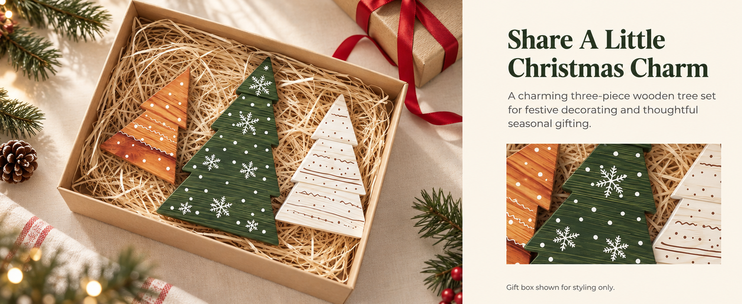 HASTHIP 3-Piece Green Boxwood Tabletop Christmas Tree Set with Vintage Distressed Finish