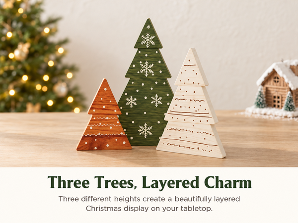 HASTHIP 3-Piece Green Boxwood Tabletop Christmas Tree Set with Vintage Distressed Finish