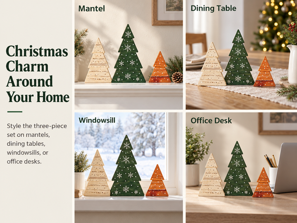 HASTHIP 3-Piece Green Boxwood Tabletop Christmas Tree Set with Vintage Distressed Finish
