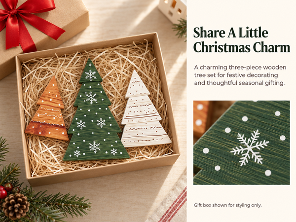 HASTHIP 3-Piece Green Boxwood Tabletop Christmas Tree Set with Vintage Distressed Finish