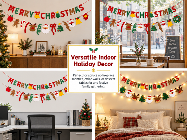 HASTHIP Felt Christmas Banner Set with Merry Christmas and Santa Designs, Adjustable Hanging Cord