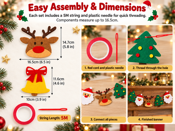 HASTHIP Felt Christmas Banner Set with Merry Christmas and Santa Designs, Adjustable Hanging Cord