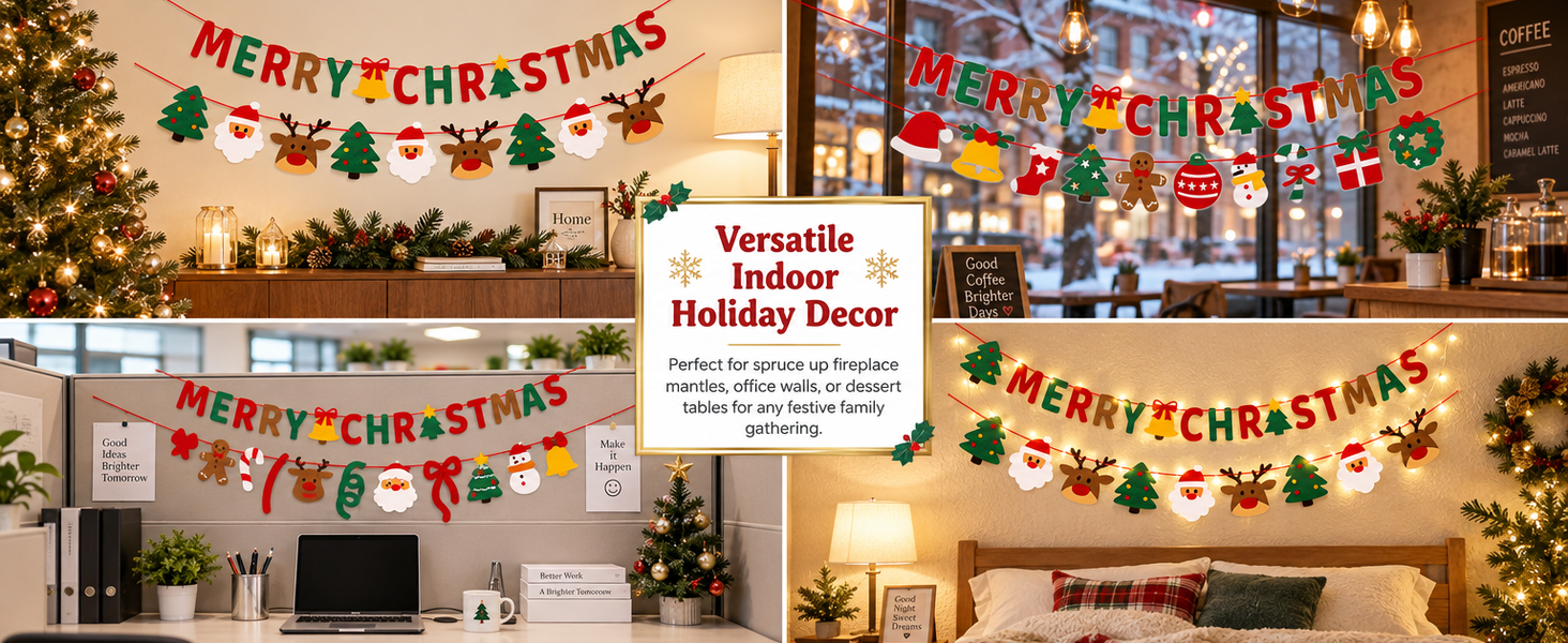 HASTHIP Felt Christmas Banner Set with Merry Christmas and Santa Designs, Adjustable Hanging Cord