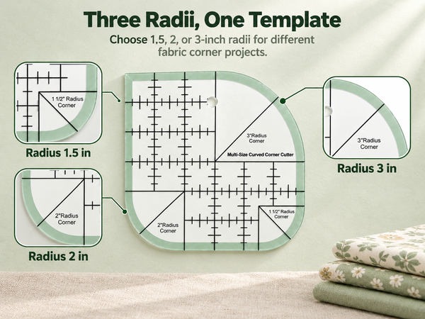 HASTHIP Curved Corner Quilting Ruler in Clear Acrylic, Three Radius Sizes and 45°/90° Markings