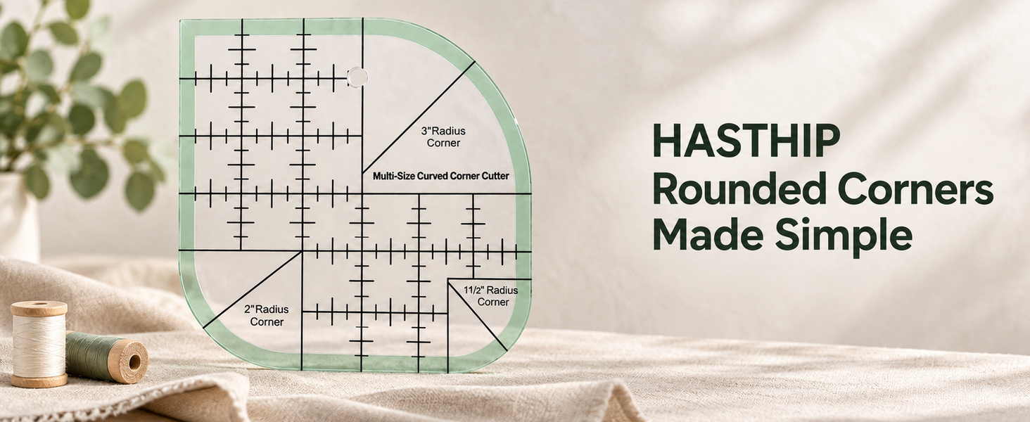 HASTHIP Curved Corner Quilting Ruler in Clear Acrylic, Three Radius Sizes and 45°/90° Markings