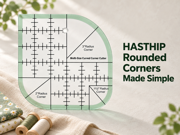 HASTHIP Curved Corner Quilting Ruler in Clear Acrylic, Three Radius Sizes and 45°/90° Markings