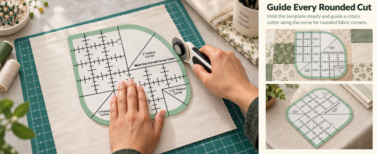 HASTHIP Curved Corner Quilting Ruler in Clear Acrylic, Three Radius Sizes and 45°/90° Markings