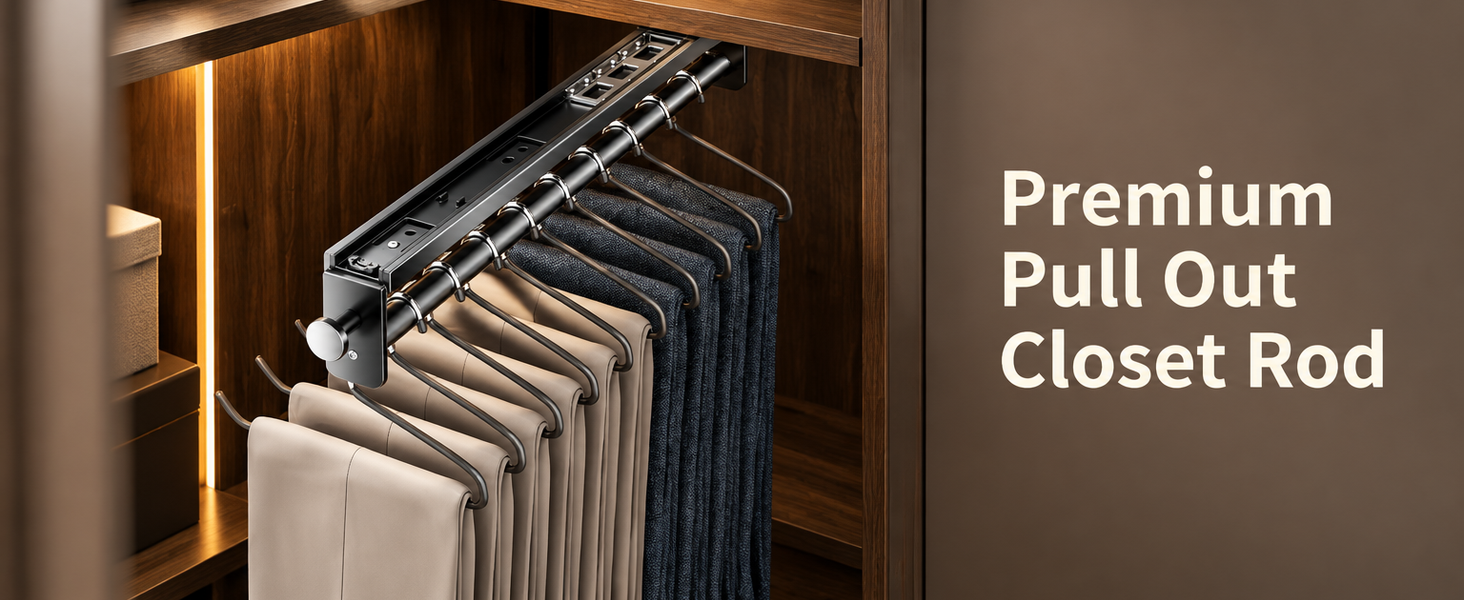 HASTHIP Pull Out Closet Rod Adjustable Clothes Hanger Rail Organizer No drill adhesive