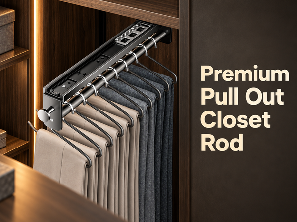 HASTHIP Pull Out Closet Rod Adjustable Clothes Hanger Rail Organizer No drill adhesive