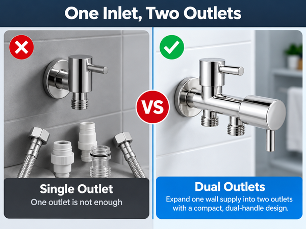 HASTHIP Dual Control Water Tap with Independent Handles, G1/2-Inch Interface and Two Outlets