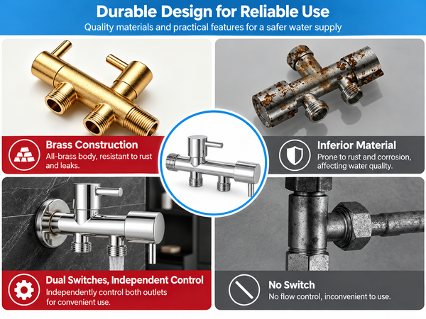 HASTHIP Dual Control Water Tap with Independent Handles, G1/2-Inch Interface and Two Outlets