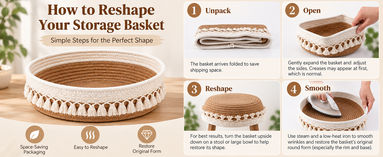 HASTHIP Cotton and Jute Storage Basket, Handwoven Boho Organizer for Cosmetics and Daily Essentials