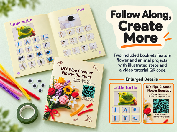 HASTHIP 500-Piece Chenille Stem Craft Kit with 20 Colors and Flower and Animal Guides