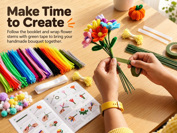HASTHIP 500-Piece Chenille Stem Craft Kit with 20 Colors and Flower and Animal Guides