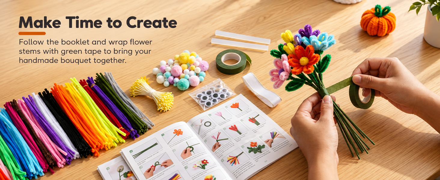 HASTHIP 500-Piece Chenille Stem Craft Kit with 20 Colors and Flower and Animal Guides